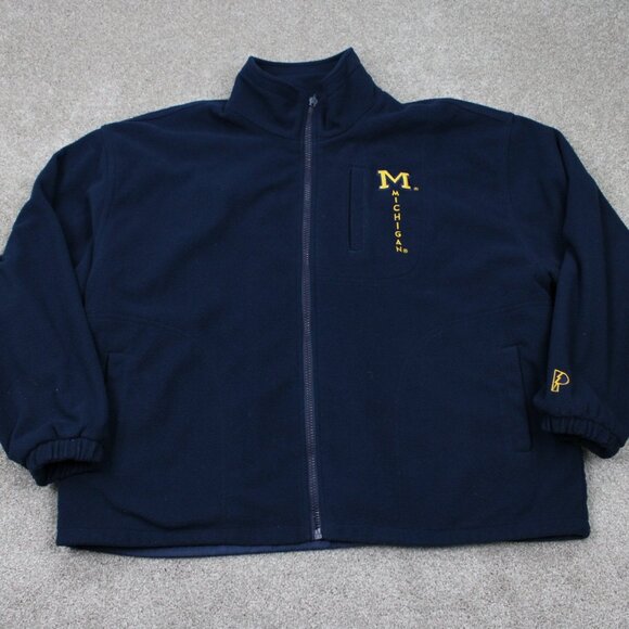 Vintage Michigan Reversible Jacket Adult 2XL XXL Wolverines Blue Fleece Coat - Picture 1 of 14